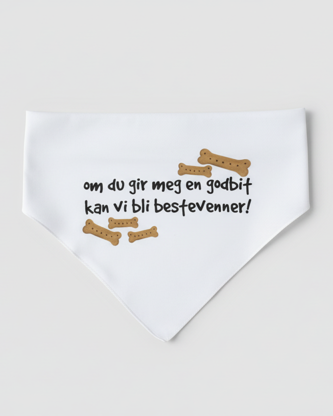 Om du gir meg en godbit kan vi bli bestevenner - Bandana til hund